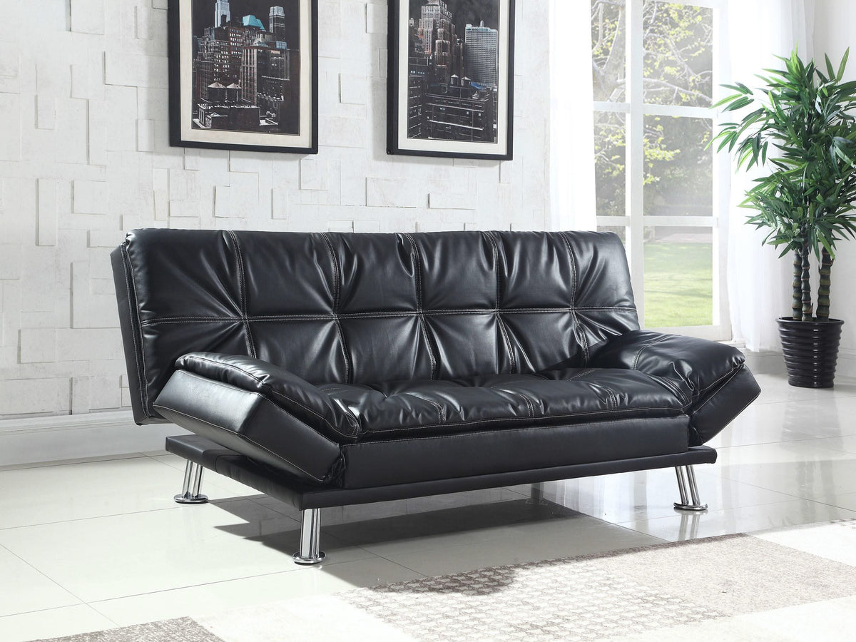 Sofá cama convertible capitoné tapizado Dilleston negro