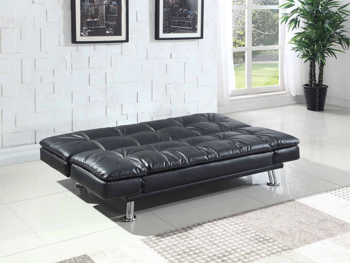 Sofá cama convertible capitoné tapizado Dilleston negro