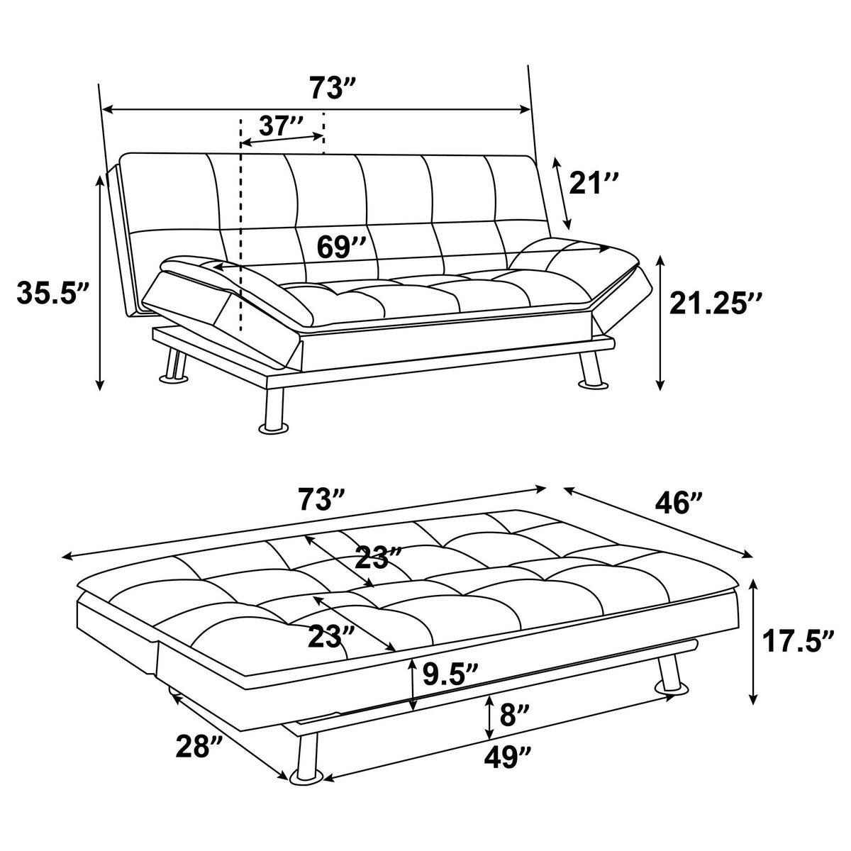 Sofá cama convertible capitoné tapizado Dilleston negro