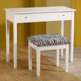 Tocador Seline con espejo desplegable y taburete blanco