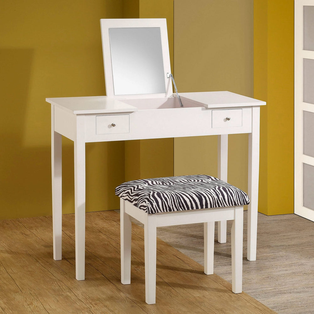 Tocador Seline con espejo desplegable y taburete blanco