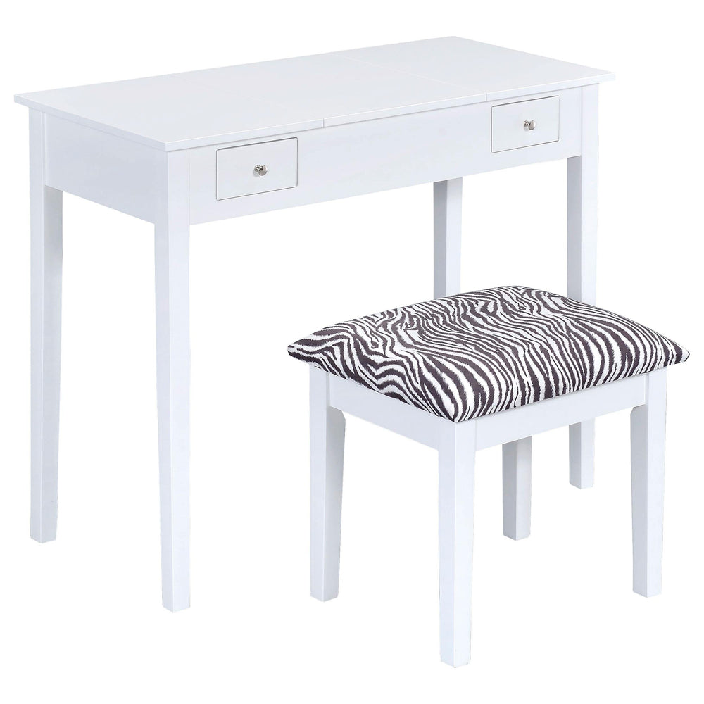 Tocador Seline con espejo desplegable y taburete blanco