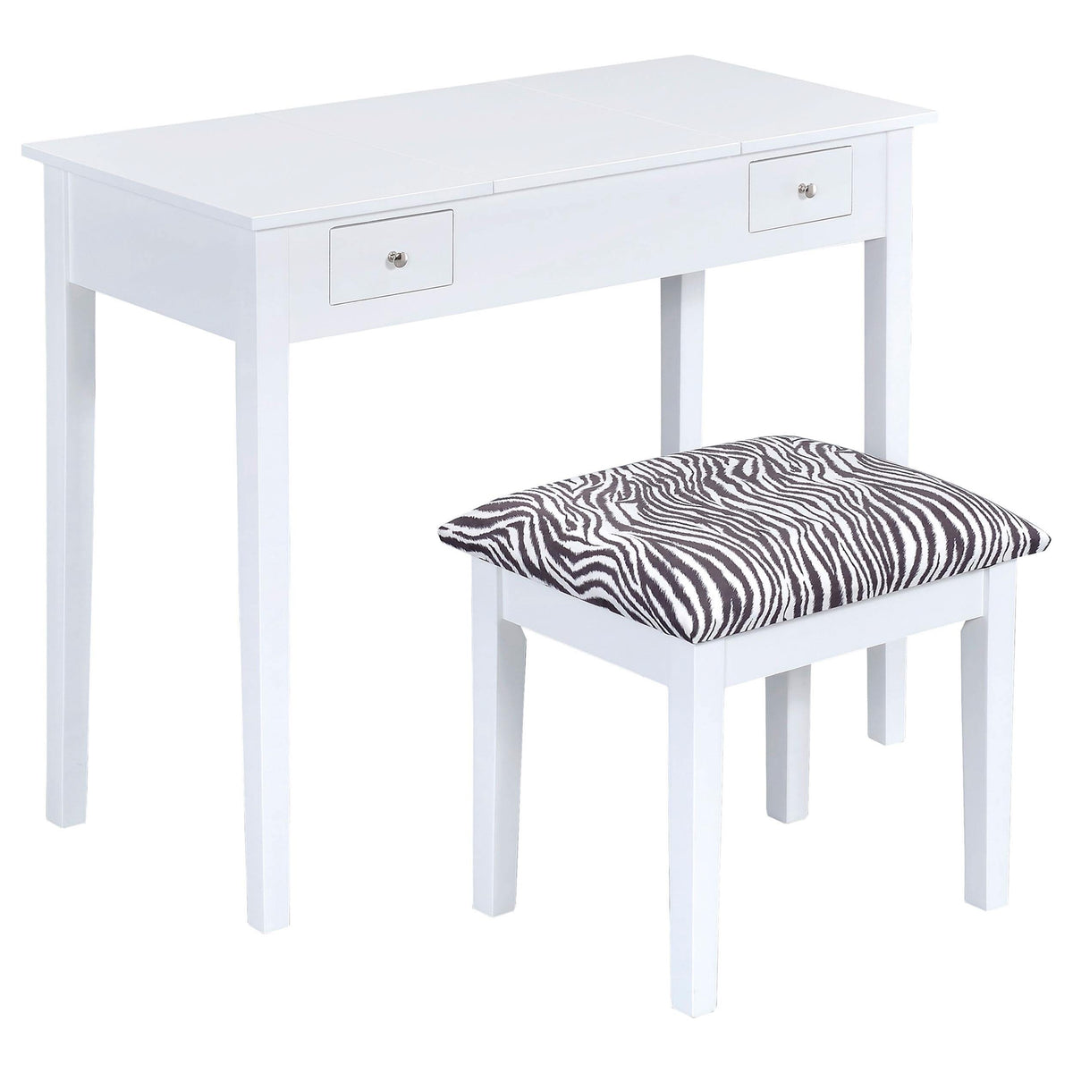 Tocador Seline con espejo desplegable y taburete blanco