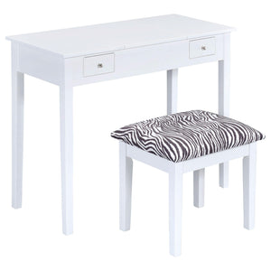 Tocador Seline con espejo desplegable y taburete blanco