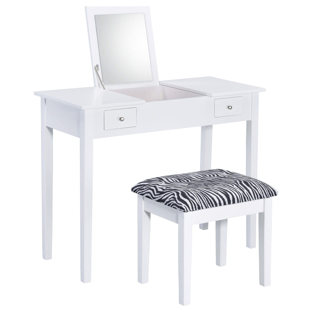 Tocador Seline con espejo desplegable y taburete blanco