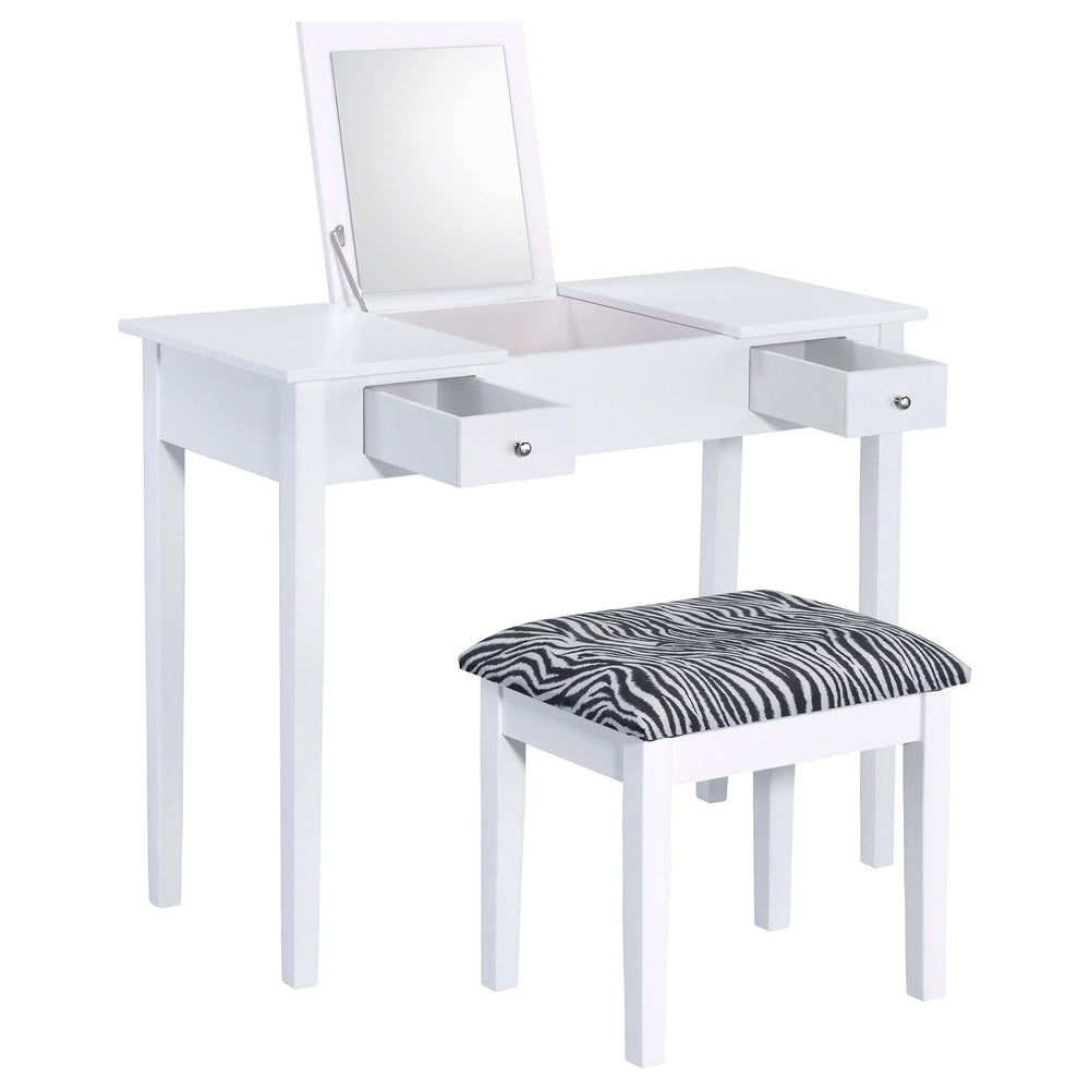 Tocador Seline con espejo desplegable y taburete blanco