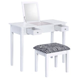 Tocador Seline con espejo desplegable y taburete blanco
