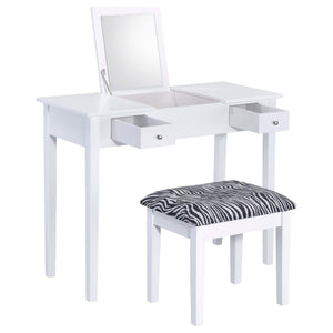 Tocador Seline con espejo desplegable y taburete blanco