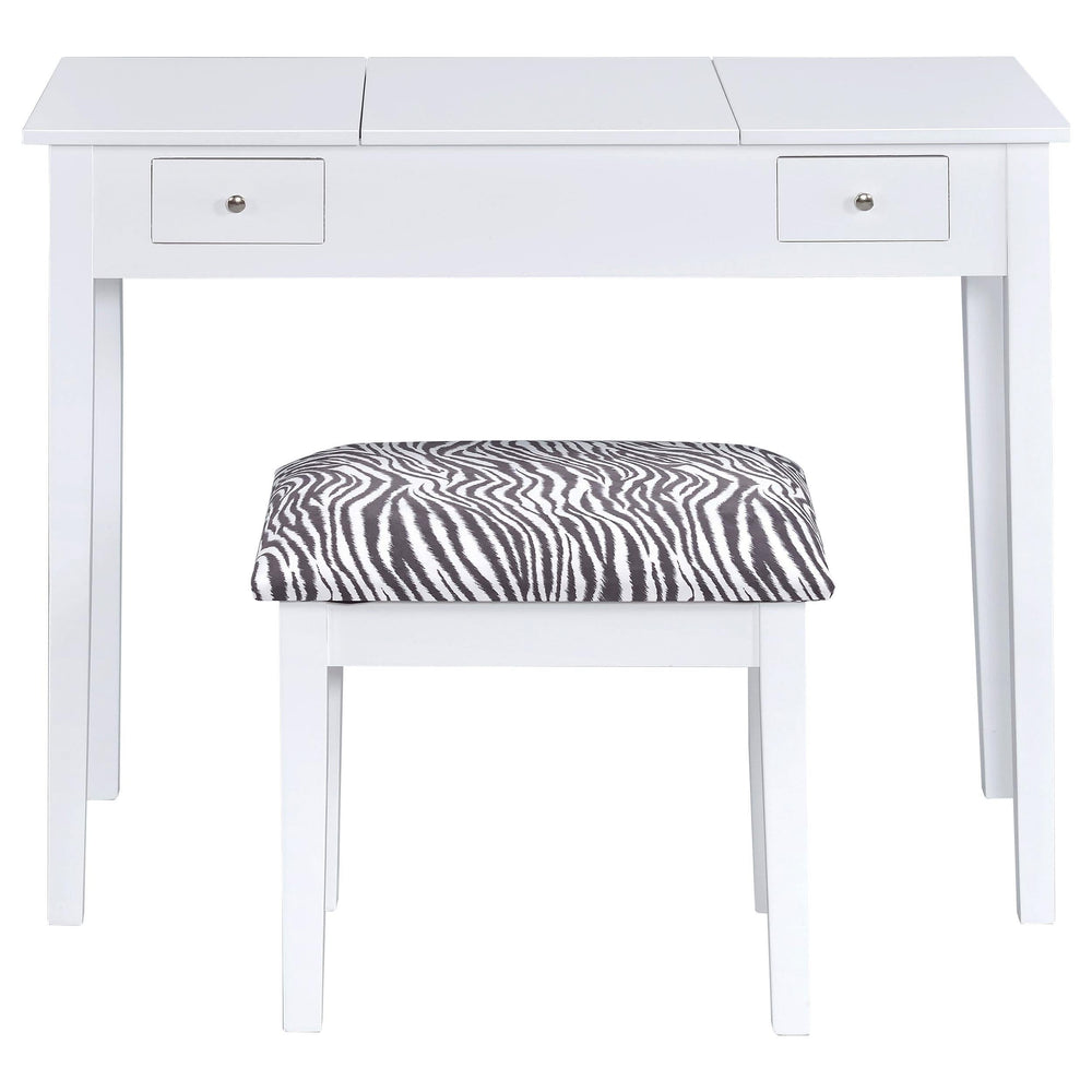 Tocador Seline con espejo desplegable y taburete blanco
