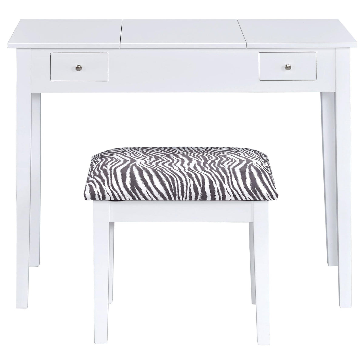 Tocador Seline con espejo desplegable y taburete blanco