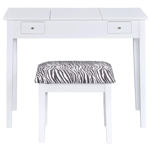 Tocador Seline con espejo desplegable y taburete blanco