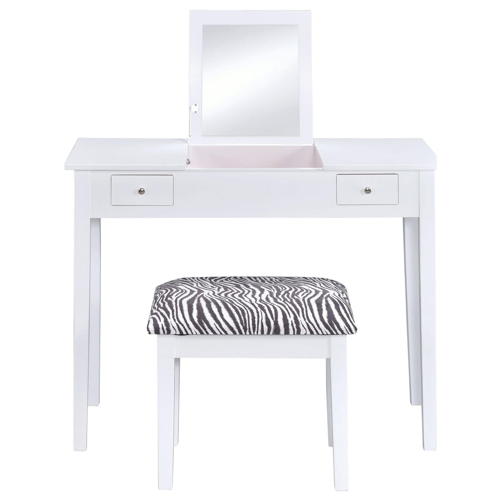 Tocador Seline con espejo desplegable y taburete blanco