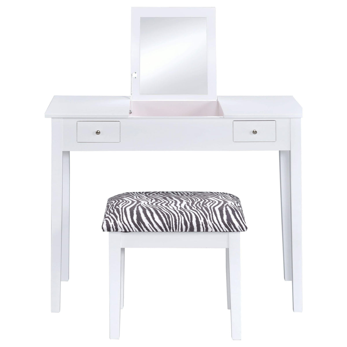 Tocador Seline con espejo desplegable y taburete blanco