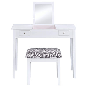 Tocador Seline con espejo desplegable y taburete blanco