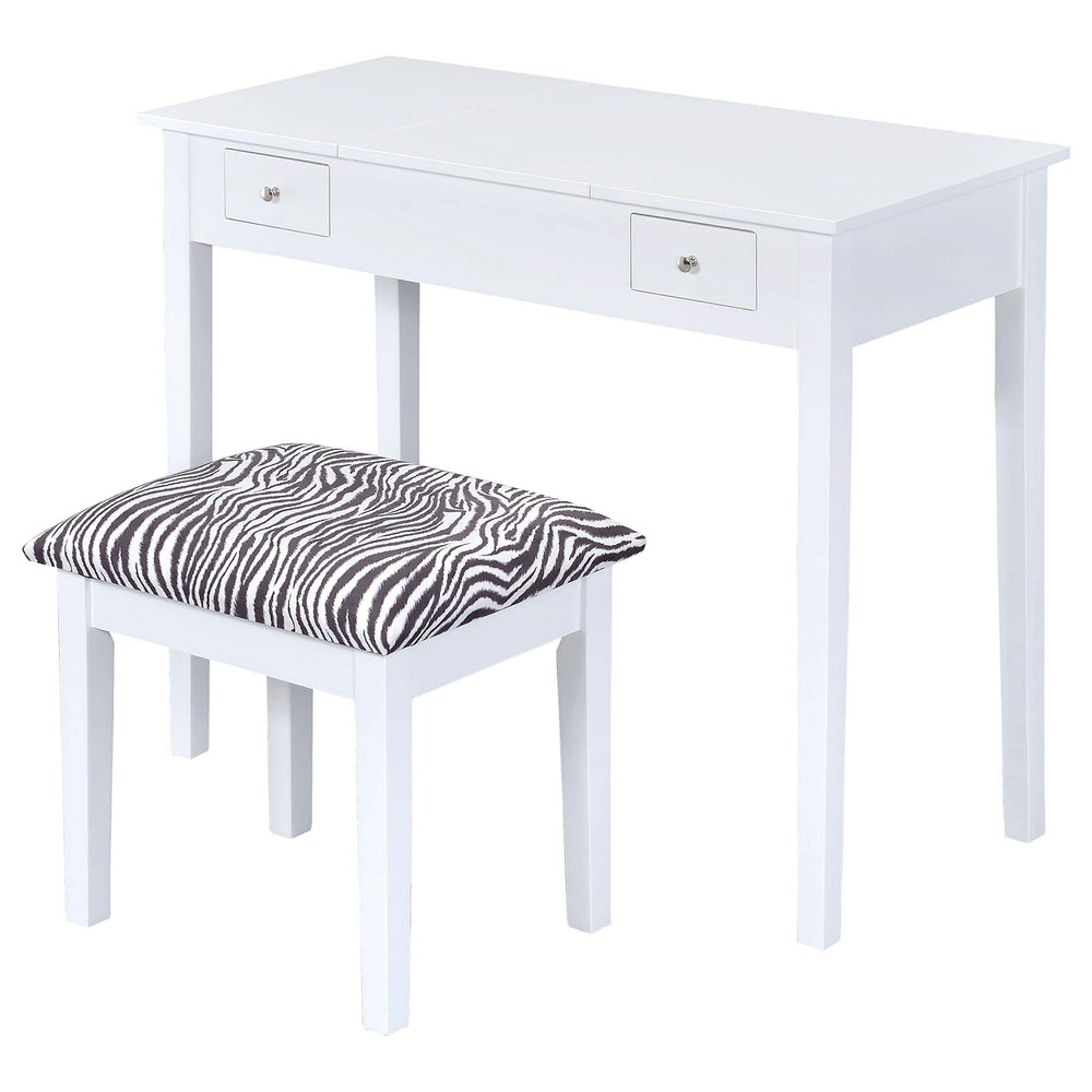 Tocador Seline con espejo desplegable y taburete blanco