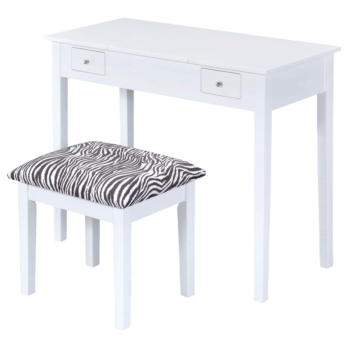 Tocador Seline con espejo desplegable y taburete blanco