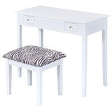 Tocador Seline con espejo desplegable y taburete blanco