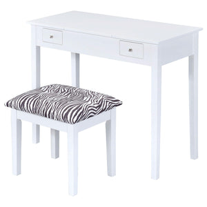 Tocador Seline con espejo desplegable y taburete blanco