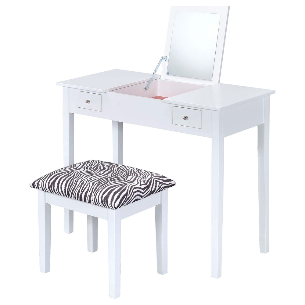 Tocador Seline con espejo desplegable y taburete blanco
