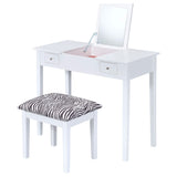 Tocador Seline con espejo desplegable y taburete blanco
