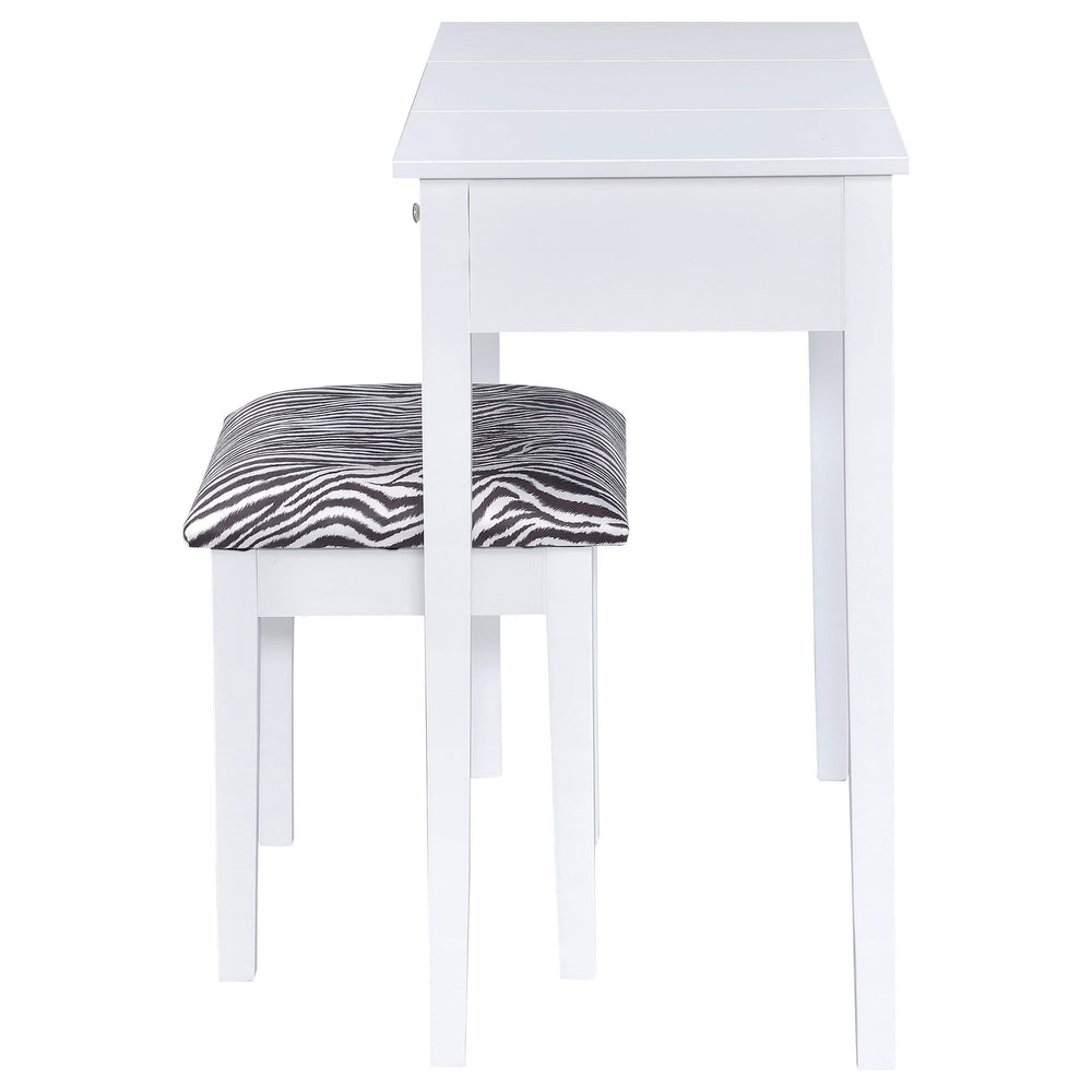 Tocador Seline con espejo desplegable y taburete blanco