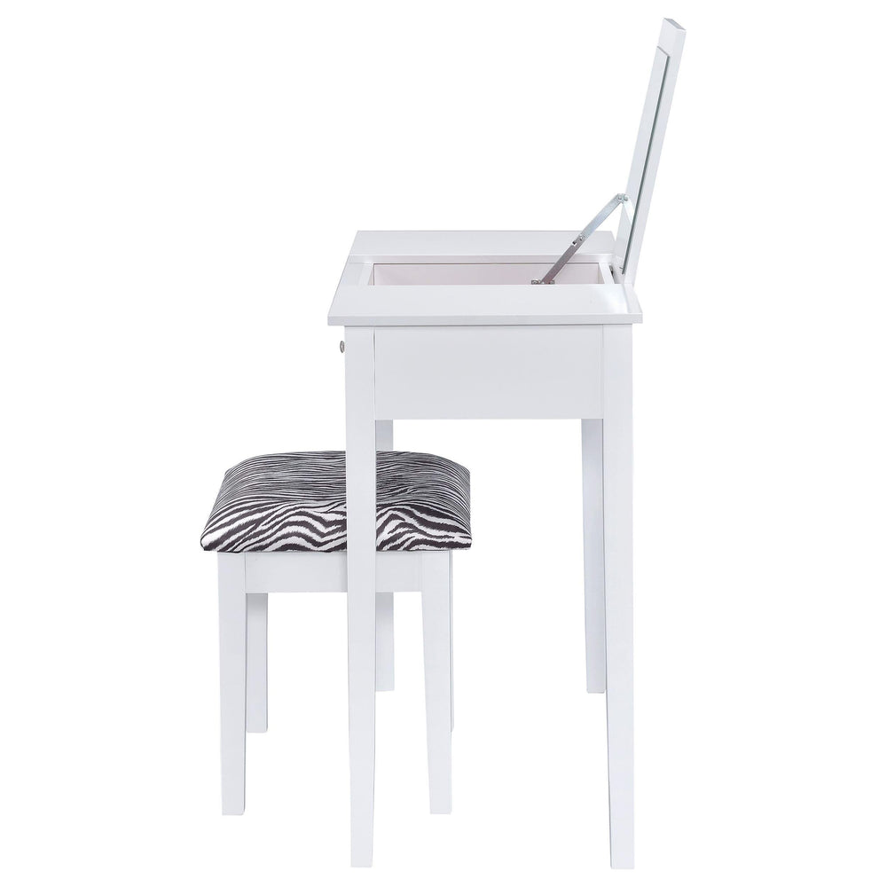 Tocador Seline con espejo desplegable y taburete blanco