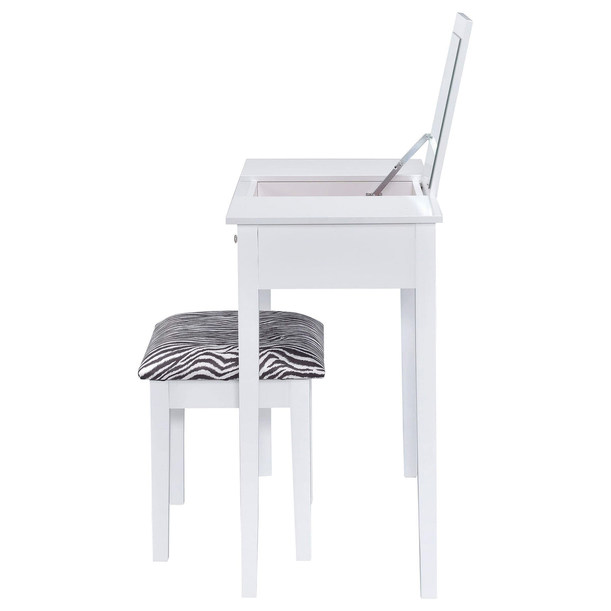 Tocador Seline con espejo desplegable y taburete blanco