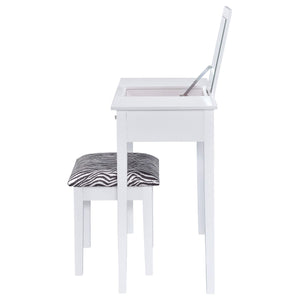Tocador Seline con espejo desplegable y taburete blanco