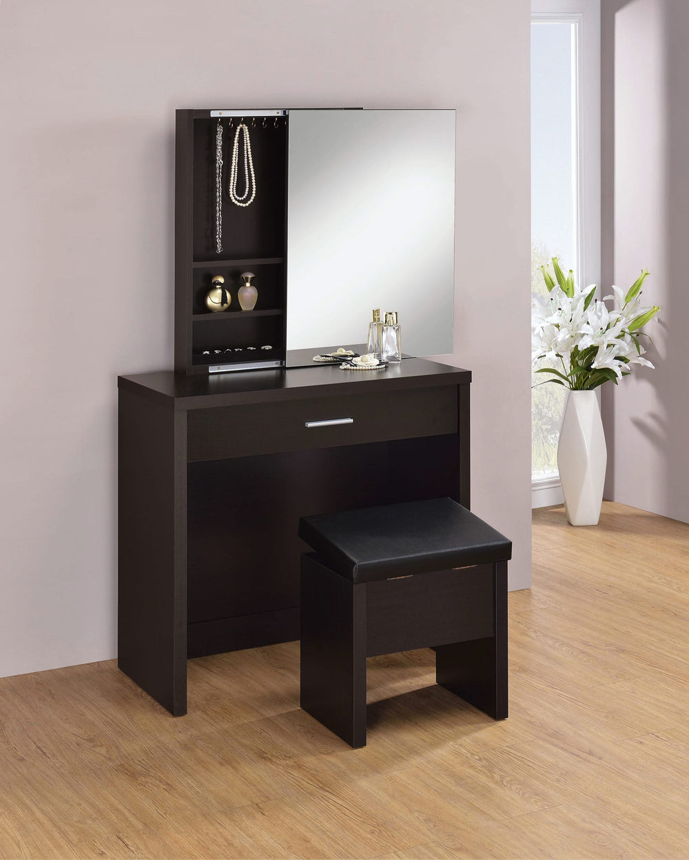 Tocador Harvey con taburete elevable Cappuccino