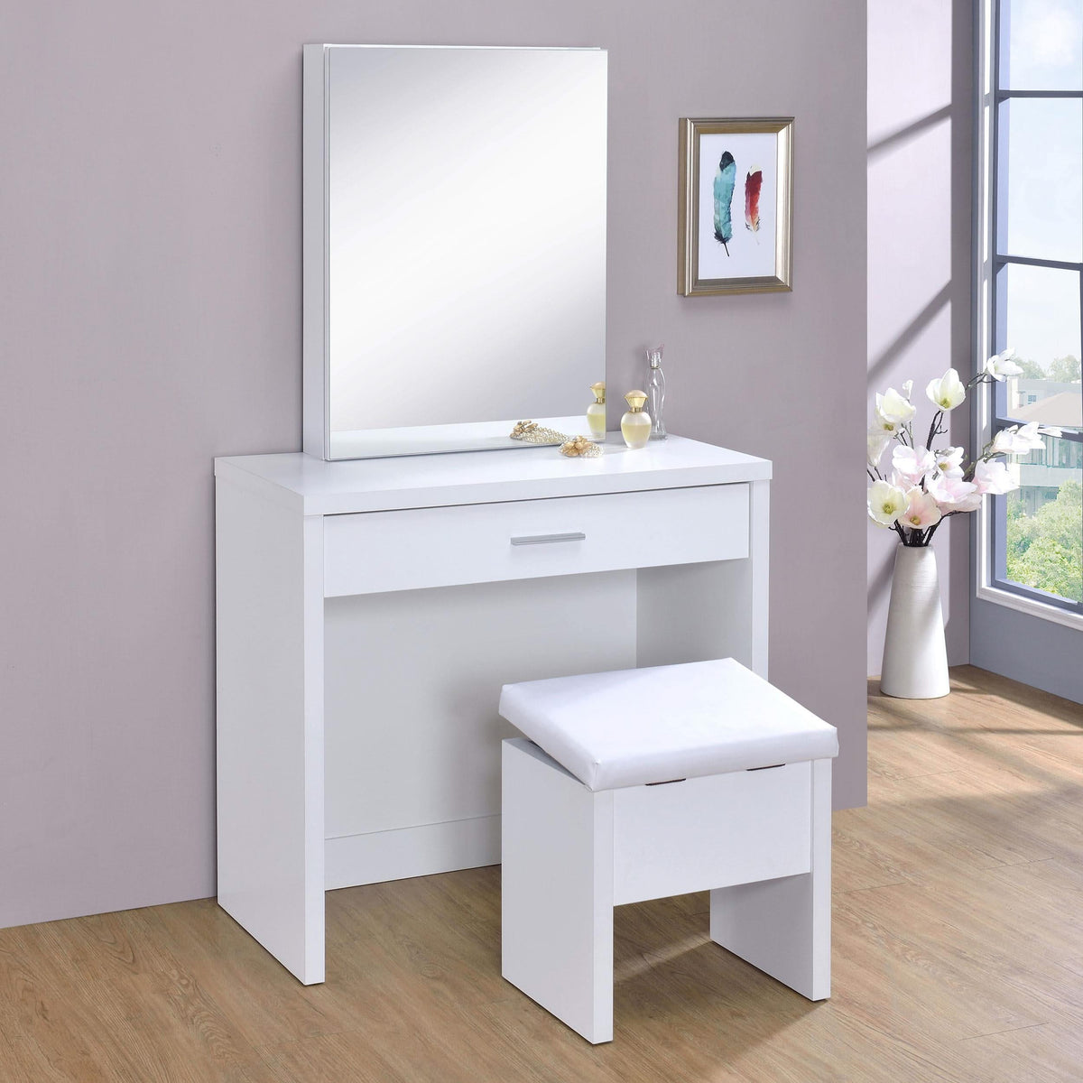 Tocador Harvey con taburete elevable blanco