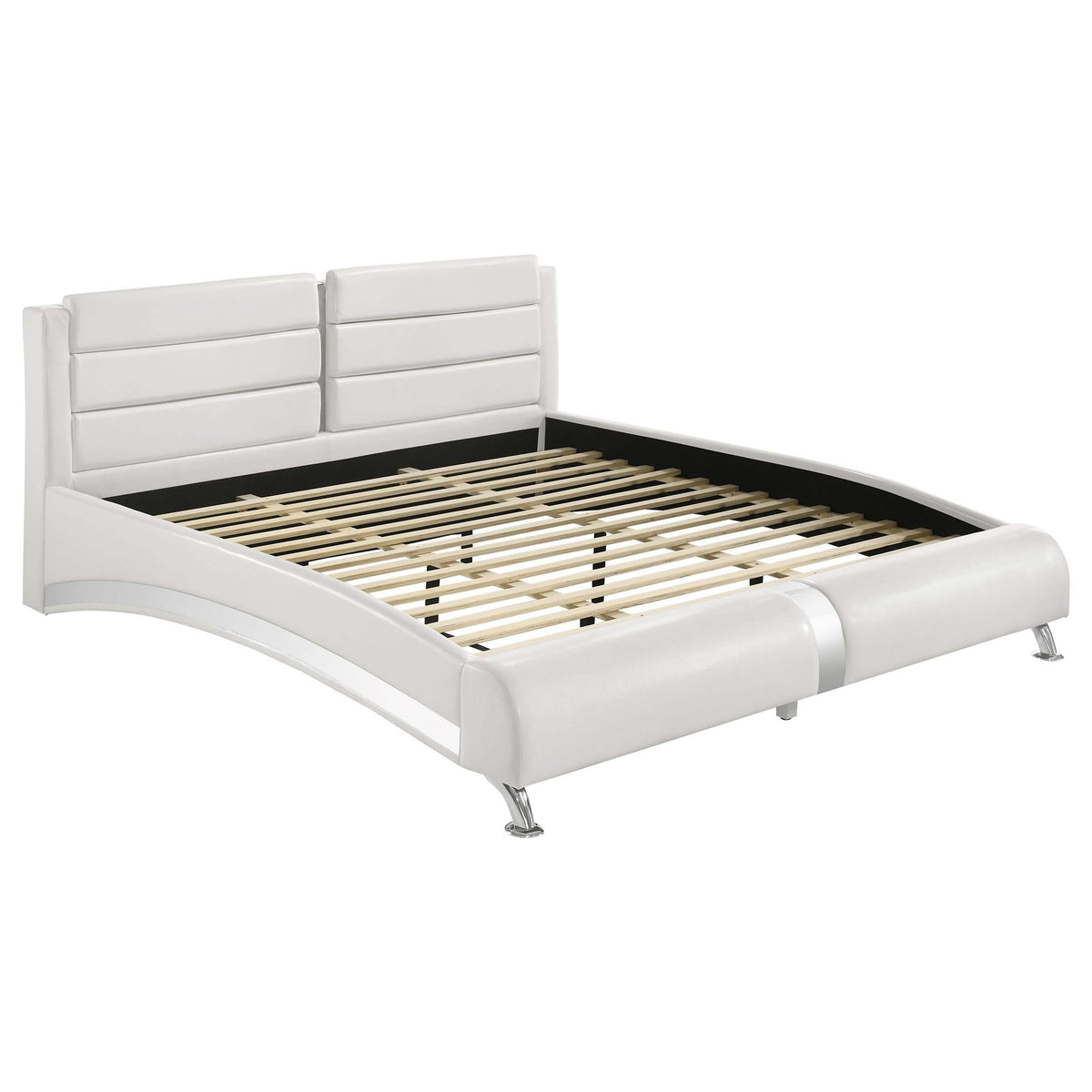 Cama tipo trineo Jeremaine tapizada estilo oriental, tamaño king, color blanco