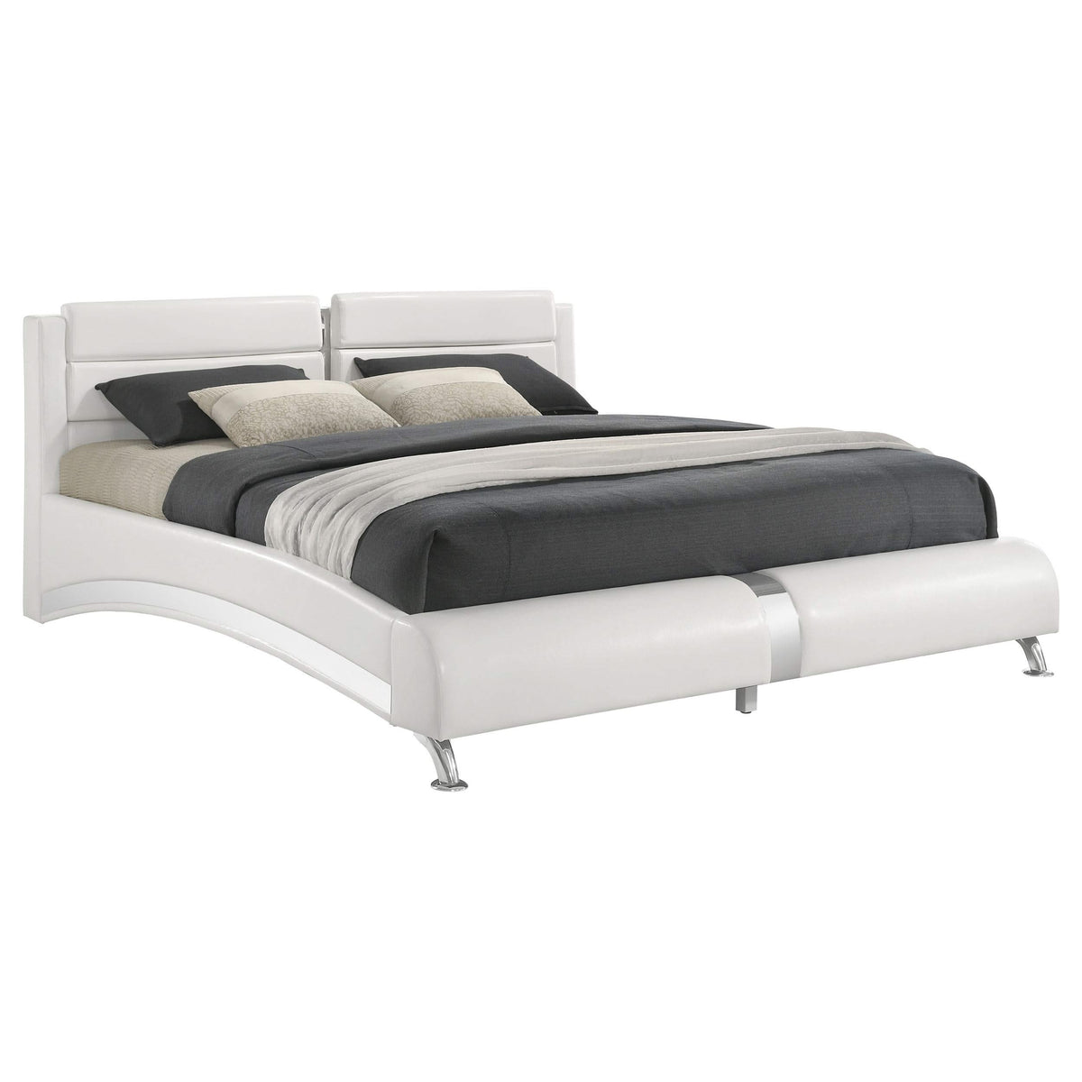 Cama tipo trineo Jeremaine tapizada estilo oriental, tamaño king, color blanco