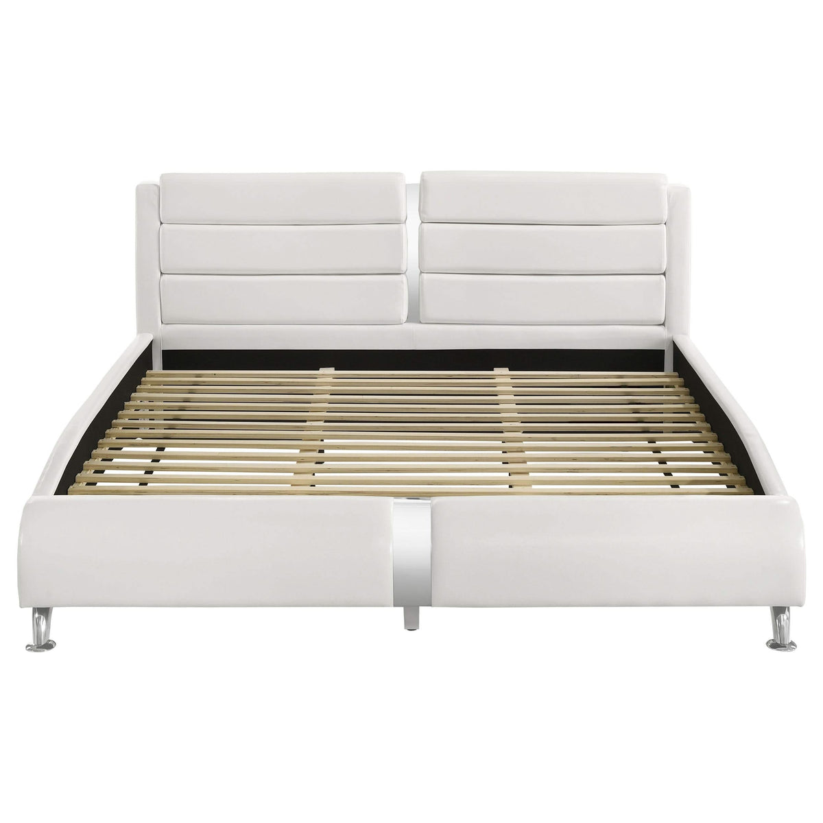 Cama tipo trineo Jeremaine tapizada estilo oriental, tamaño king, color blanco