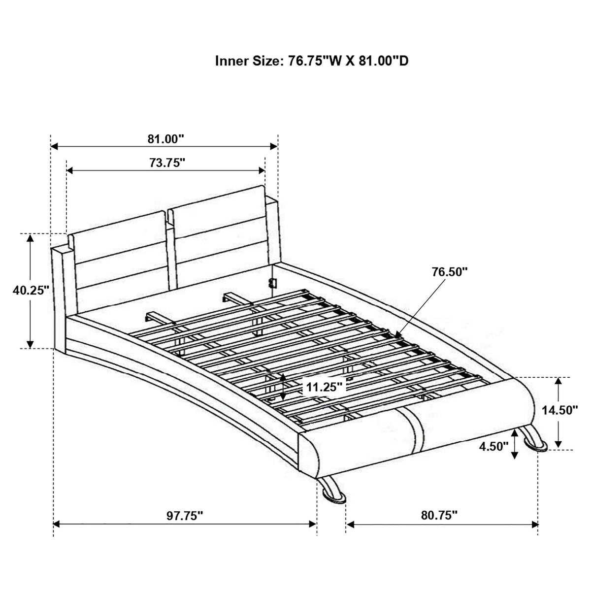 Cama tipo trineo Jeremaine tapizada estilo oriental, tamaño king, color blanco