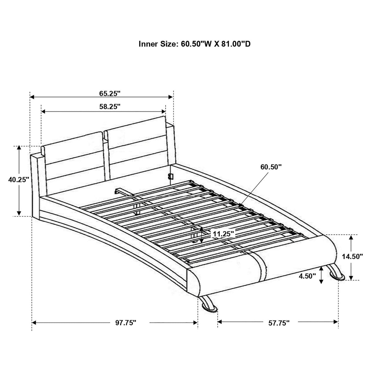 Cama de trineo Queen tapizada Jeremaine blanca
