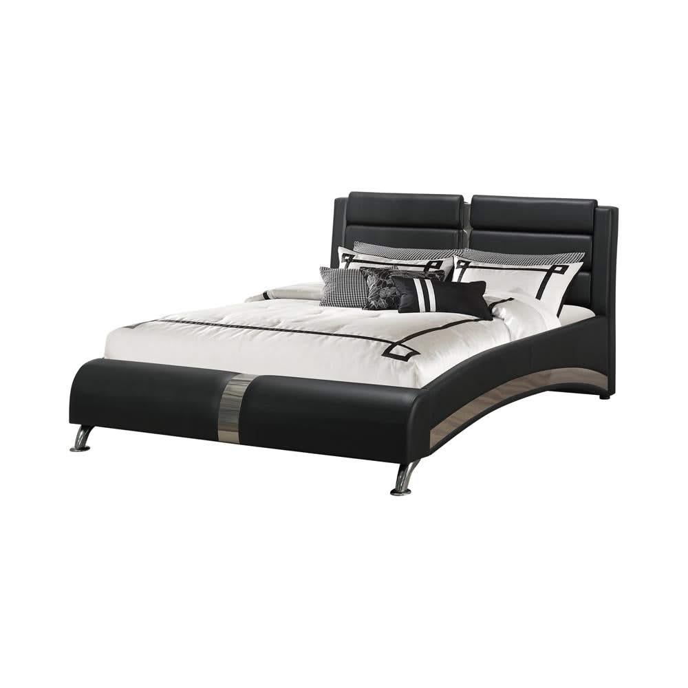 Cama estilo trineo Jeremaine tapizada en color negro