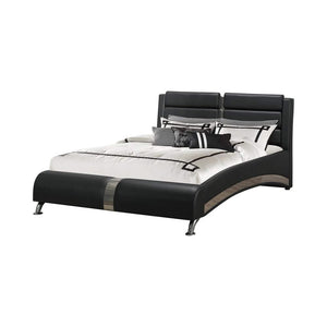Cama estilo trineo Jeremaine tapizada en color negro