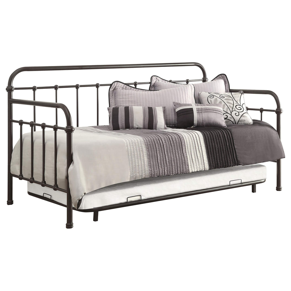 Sofá cama individual de metal Livingston con cama nido en bronce oscuro