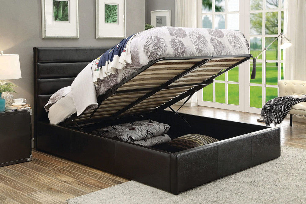 Cama tapizada Riverbend Eastern King con paneles de almacenamiento, color negro