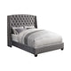 Cama Pissarro tapizada Eastern King con respaldo de alas, color gris