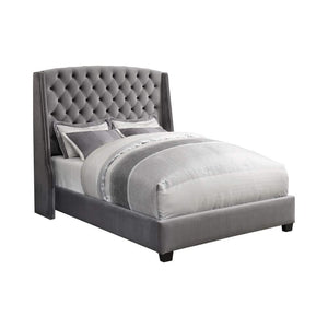 Cama Queen con respaldo alto tapizada Pissarro, color gris