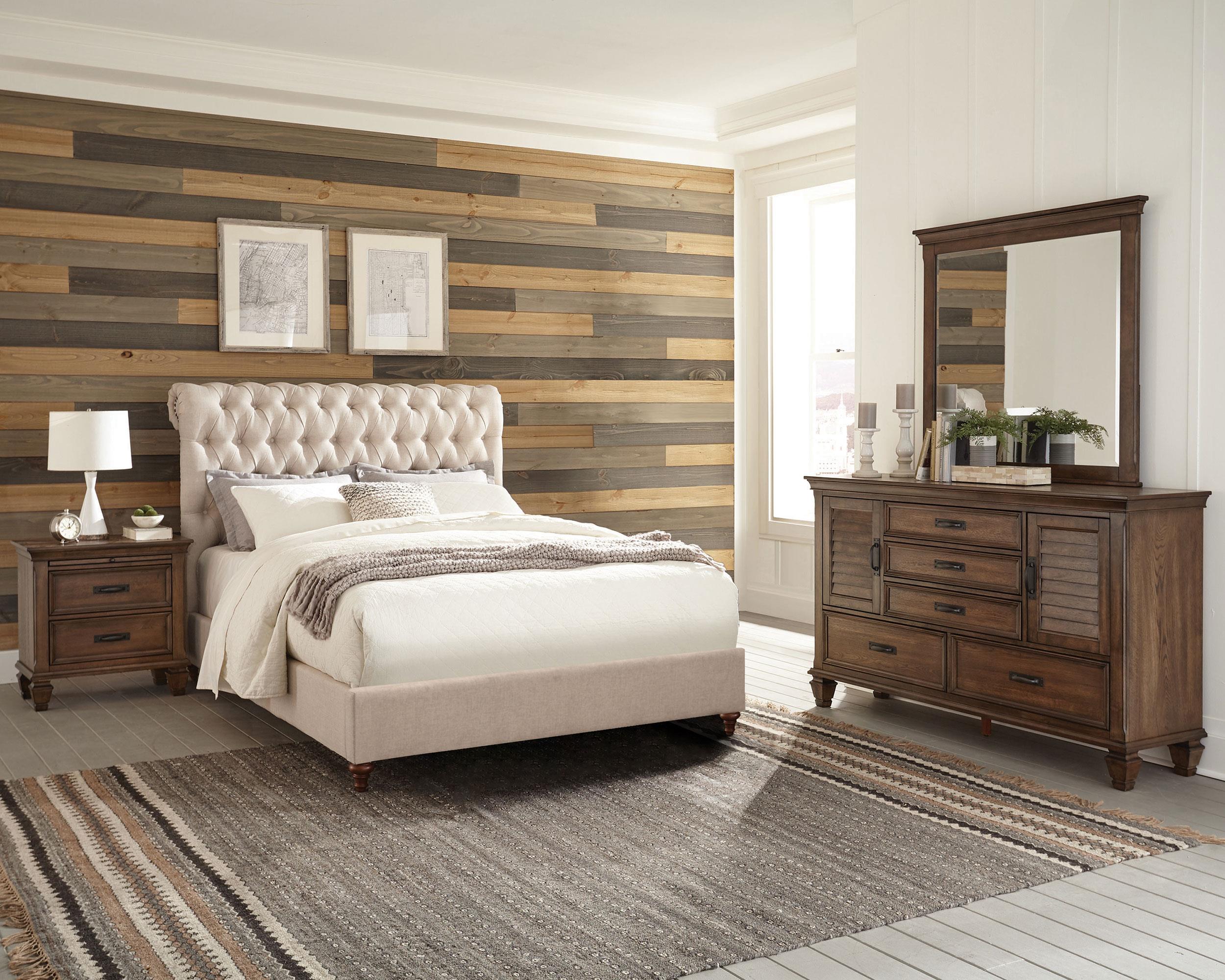 Devon 4-piece Full Bedroom Set Beige and Burnished Oak