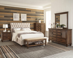 Juego de dormitorio Devon Eastern King de 4 piezas en beige y roble