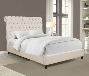 Cama Devon de 57 pulgadas tapizada con paneles en beige
