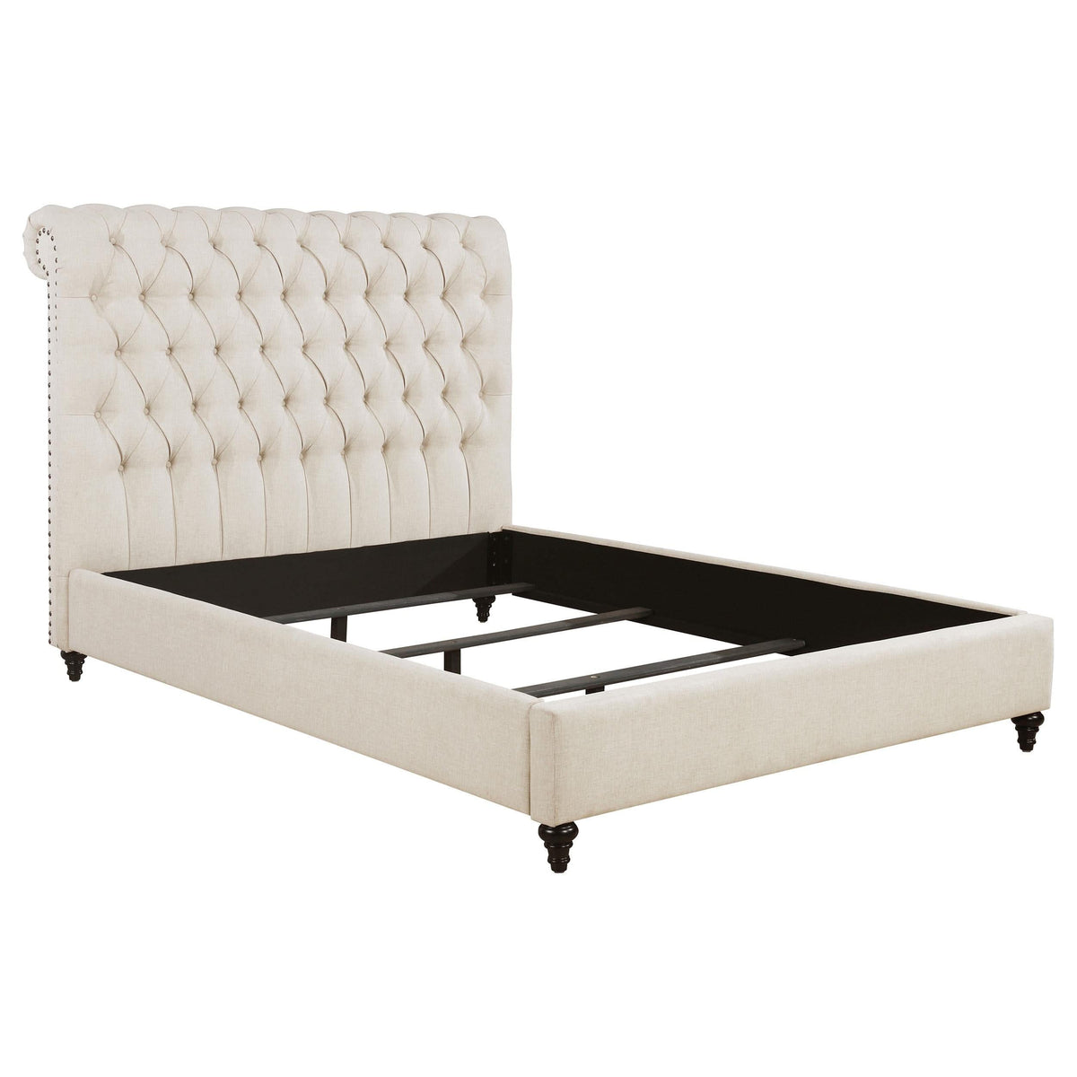 Cama Devon de 57 pulgadas tapizada con paneles en beige