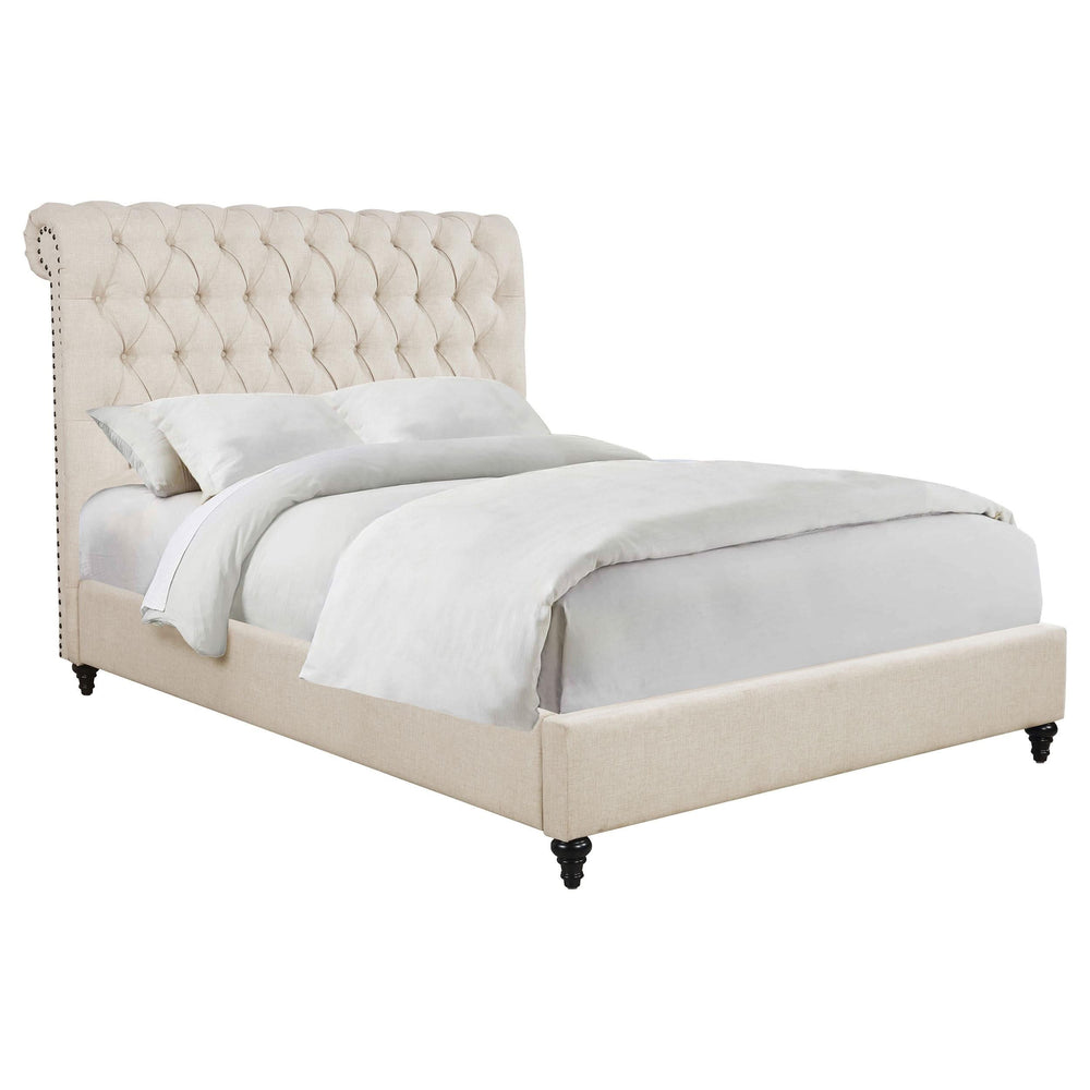 Cama Devon de 57 pulgadas tapizada con paneles en beige