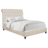 Cama Devon California King tapizada de 57 pulgadas con paneles en beige