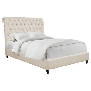 Cama Devon California King tapizada de 57 pulgadas con paneles en beige