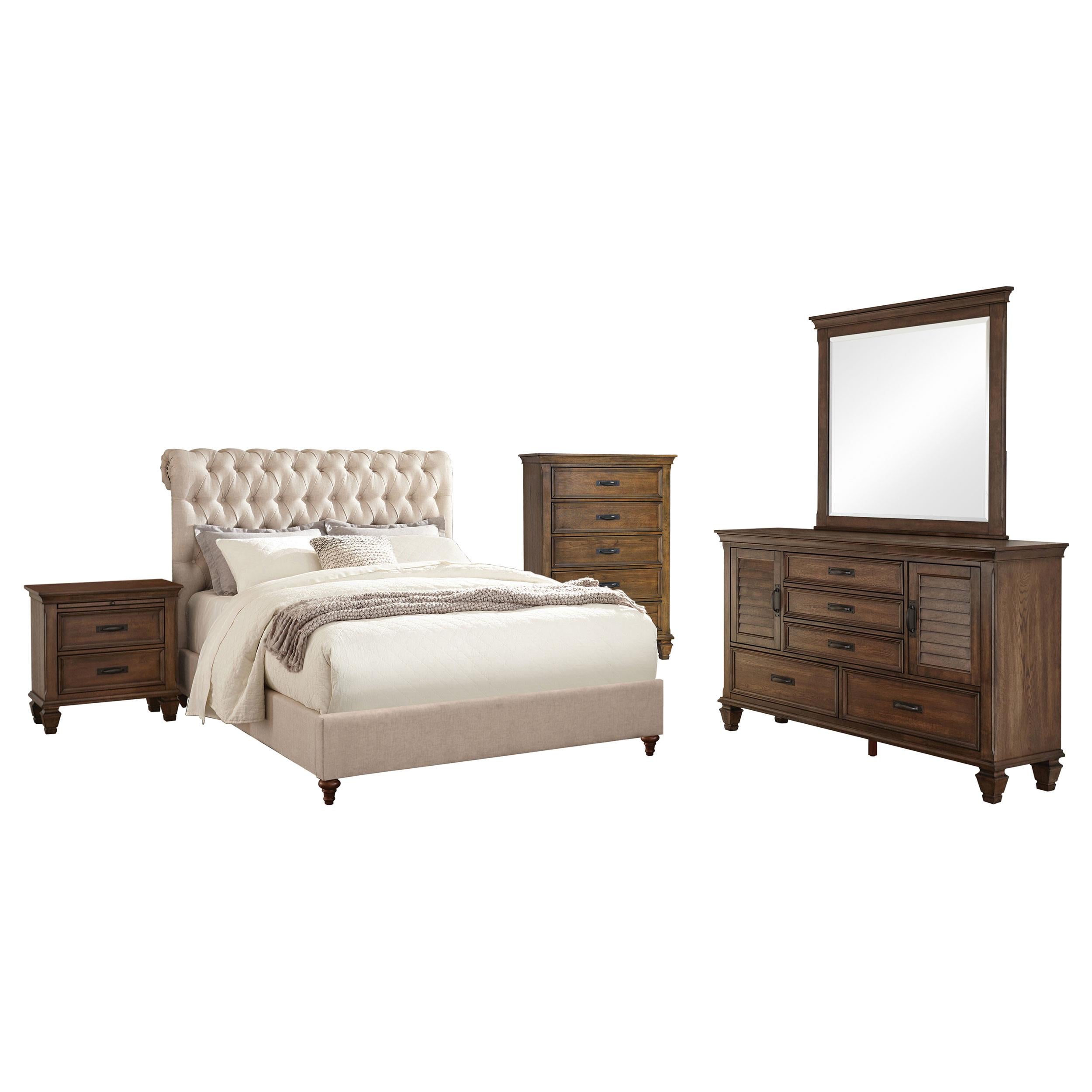 Devon 5-piece Queen Bedroom Set Beige and Burnished Oak