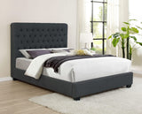 Cama Queen tapizada Chloe con paneles en color carbón